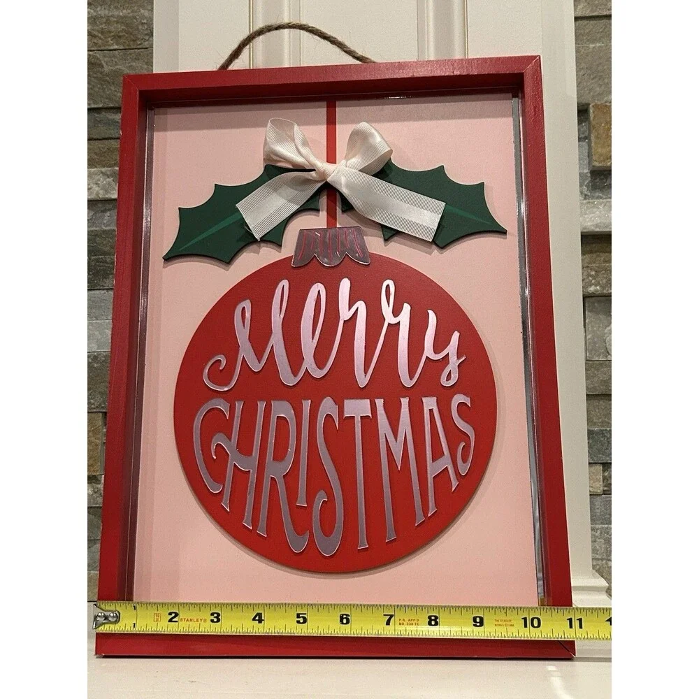 Ashland Berry Jolly Merry Christmas Wall Plaque Sign Red Wood Hanging Décor